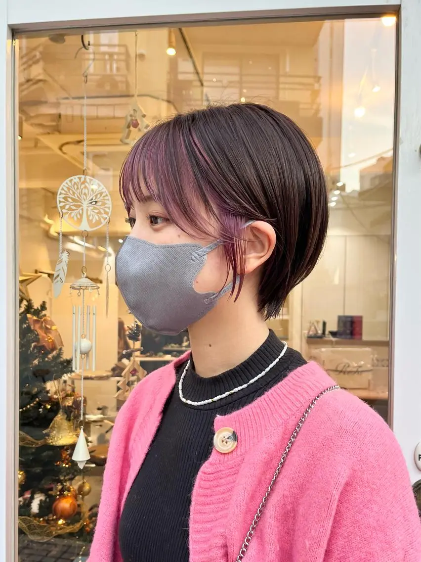 ショート カラー ミストバング  フェイスフレーミング ラベンダーカラー ラベンダーピンク ピンクカラー 髪質改善☆ 縮毛矯正miyuのヘアスタイル
