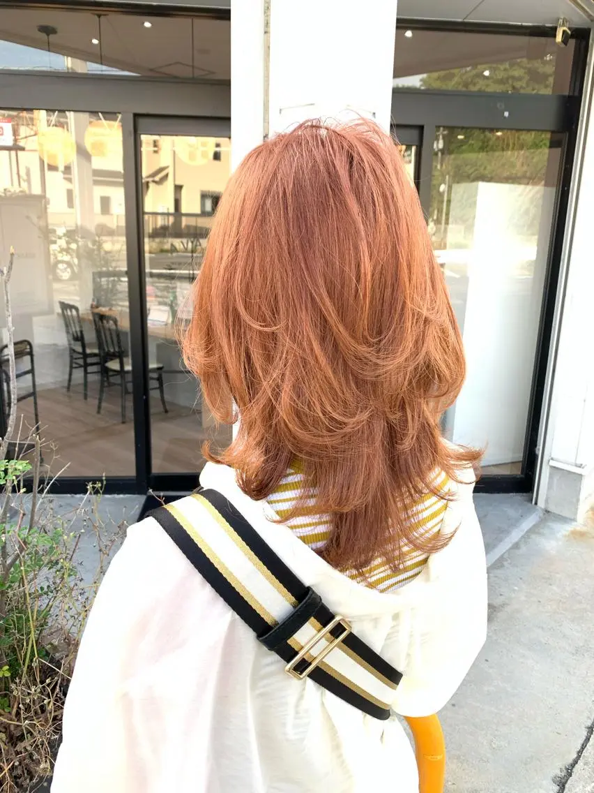 セミロング カラー オレンジ ウルフカット カット ヘアカラー トリートメント 髪質改善特化 サロン✨代表HIROのヘアスタイル