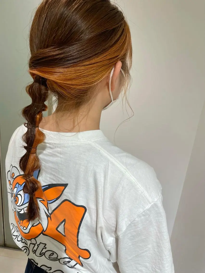 ロング カラー ヘアアレンジ ベージュカラー インナーカラー オレンジ 髪質改善カラー/ボブ 🌻Mutsumiのヘアスタイル
