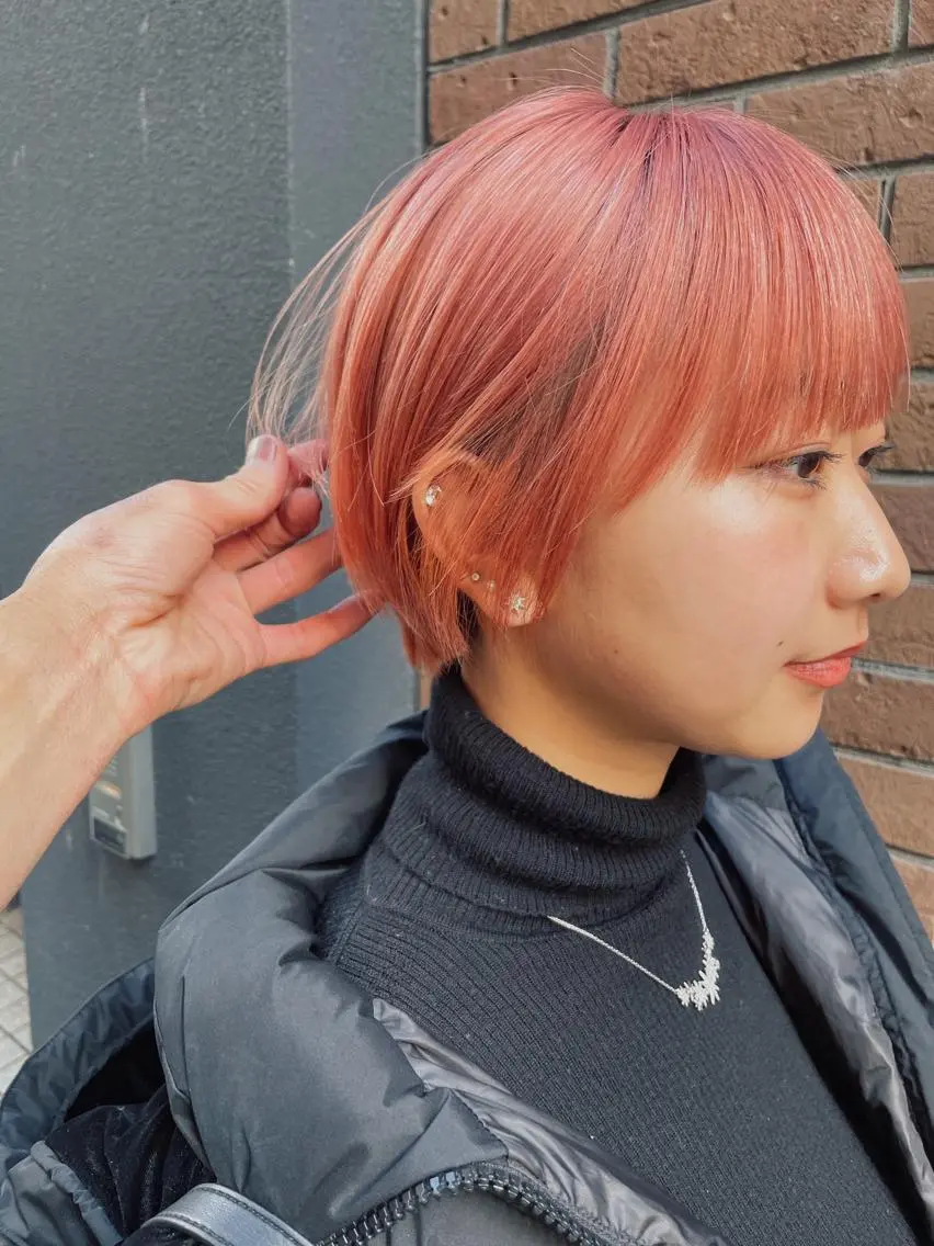 ショート カラー ショートボブ ピンクカラー ボブ ショートヘア カット ヘアカラー トリートメント ヘアセット センスをお届けします 大谷将生infpのヘアスタイル