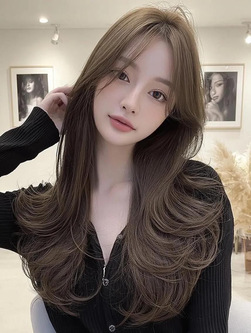 セミロング 顔周りカット 髪質改善 韓国風ヘア レイヤーカット ヘアカラー トリートメント FOCUS JAPAN4のヘアスタイル