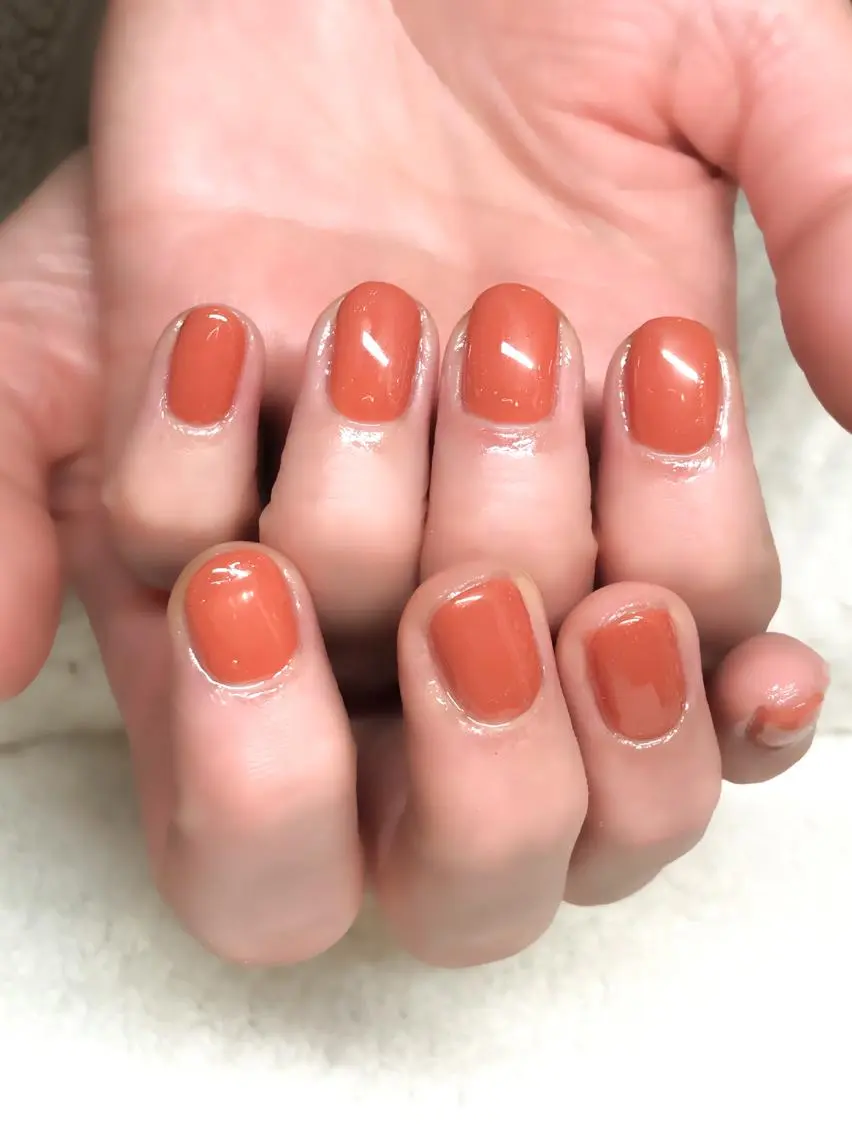 ネイル ジェルネイル オフィスネイル ワンカラーネイル オレンジ シンプルネイル Nyanco Nailのネイルデザイン