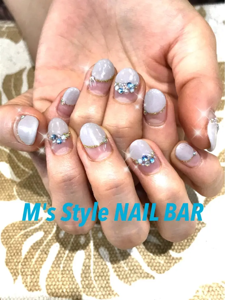 ネイル ブルー ストーンネイル ハンドネイル M's Style NAIL BARのネイルデザイン
