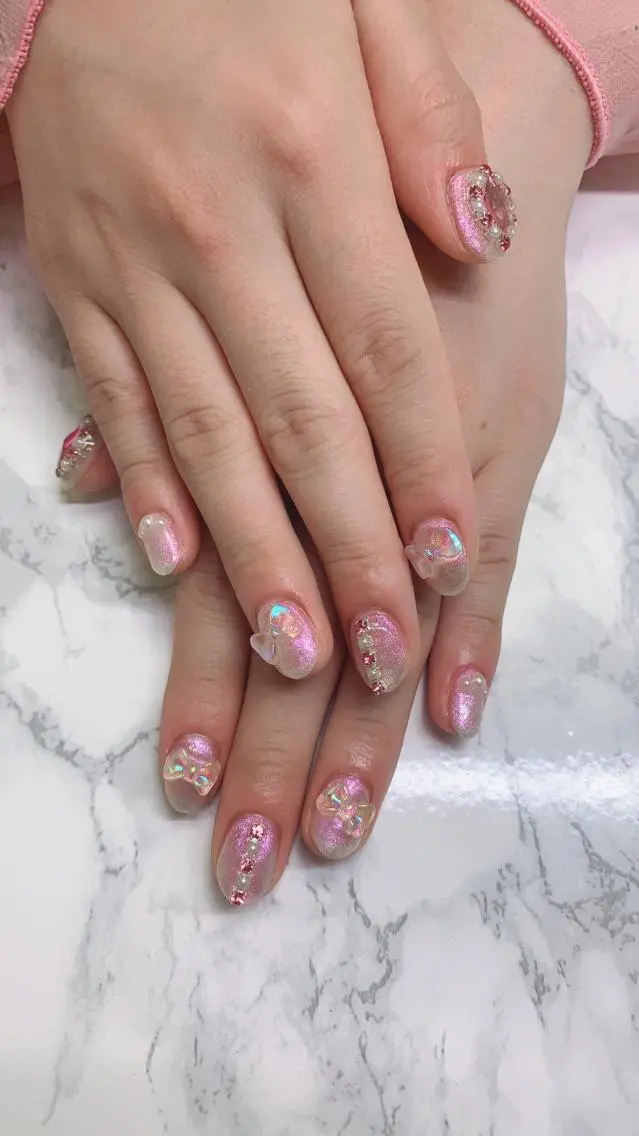 ネイル はな💎ネイル ワンホン、長さ出しのネイルデザイン
