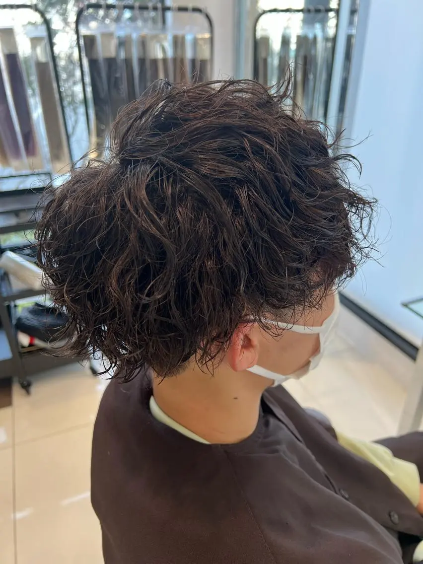 ミディアム パーマ メンズ カット パーマ 野口 竜矢のヘアスタイル