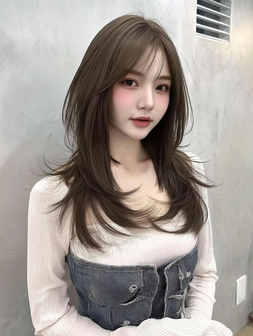 ロング ボブ 顔まわりレイヤー 髪質改善 韓国風ヘア レイヤーカット カット ヘアカラー 大久保 雪乃🌛のヘアスタイル