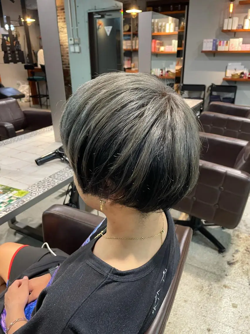 カラー 黒髪 デザインカラー シルバー 🍀アレンジ簡単ヘア ☘️石田万里奈🍀のヘアスタイル