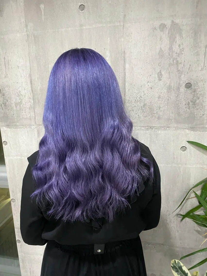 ロング パープルカラー ヘアカラー トリートメント ヘアセット メンズパーマ名人 TAKUMAのヘアスタイル