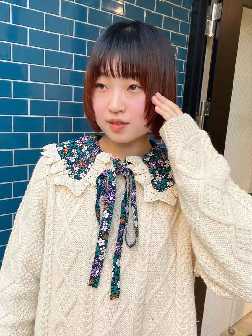 ミディアム カラー パーマ ヘアアレンジ メンズ キッズ ネイル マツエク・マツパ アイブロウ オレンジ 眉カラー カラーマツエク 小顔カット オレンジ パーマスタイル🔅 sayacaのヘアスタイル