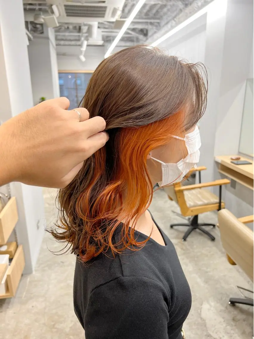 セミロング カラー オレンジ カット ヘアカラー 代表 YUKI ☆のヘアスタイル