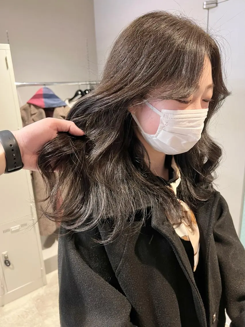 セミロング カラー パーマ ヘアアレンジ メンズ キッズ ネイル マツエク・マツパ アイブロウ 上品＆韓国風 🥀海心🥀のヘアスタイル