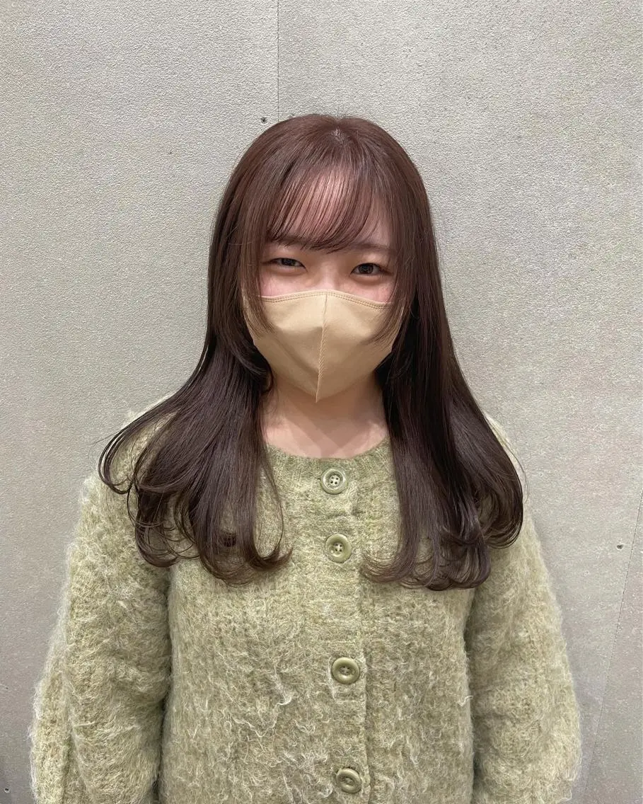 セミロング ピンクラベンダー カット ヘアカラー トリートメント minatsu 東京の技術を京都でのヘアスタイル