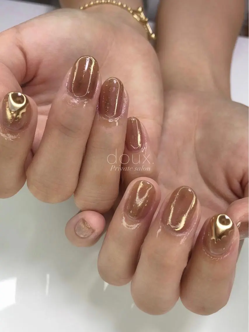 ネイル 韓国ネイル ミラーネイル シンプルネイル ワンホンネイル doux. nailのネイルデザイン
