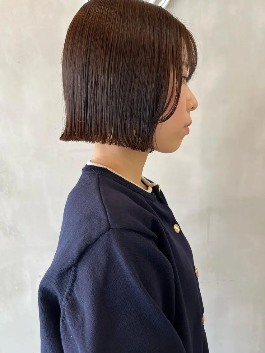 ミディアム 縮毛矯正ボブ&顔まわ レイヤー♡TOMOEのヘアスタイル