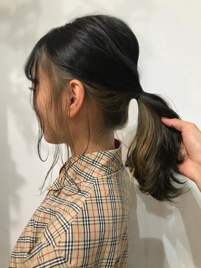 セミロング カラー 黒髪 ブルーカラー ブルーブラック グレージュ ヘアカラー トリートメント レイヤー/顔周り /AKARIのヘアスタイル