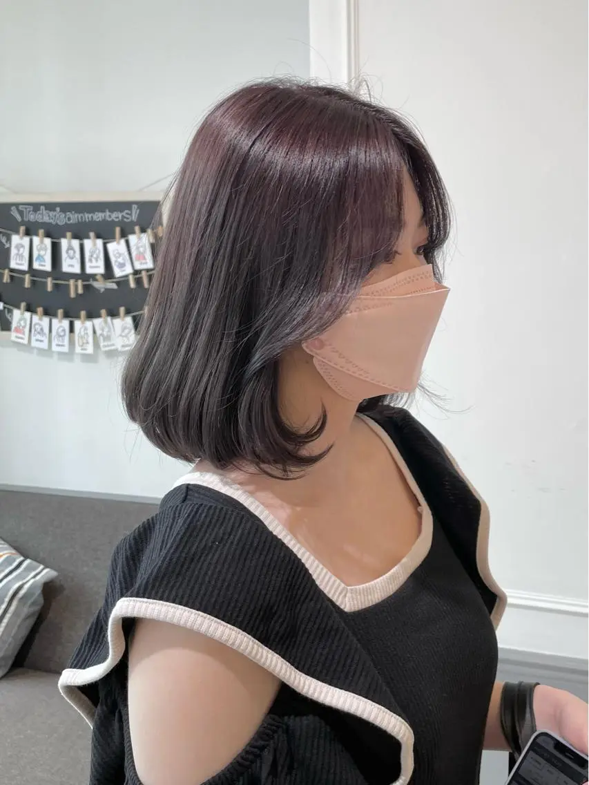 ミディアム カラー ボブレイヤー ブリーチ ラベンダーカラー ラベンダーグレー ボブ カット ヘアカラー トリートメント 横浜/レイヤーカット /韓国ヘア/佐藤記正のヘアスタイル