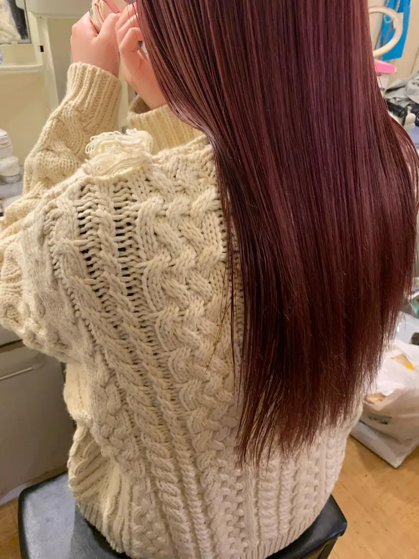 ロング カラー パーマ ヘアアレンジ カシス ピンクカラー ヘアカラー 🟤TAP🟤 木曳野　金沢店のヘアスタイル