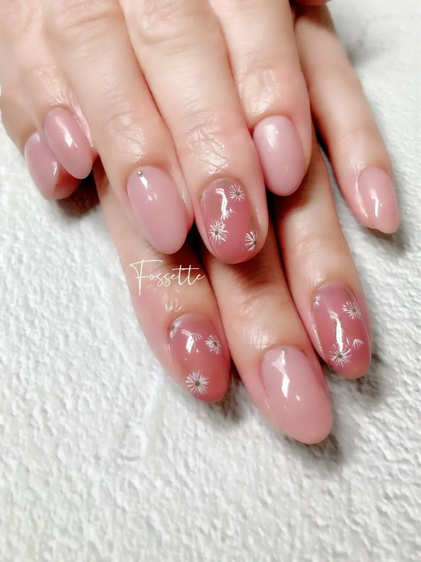 ネイル フラワーネイル オフィスネイル ピンク 春ネイル ハンドネイル nailsalon Fossetteのネイルデザイン