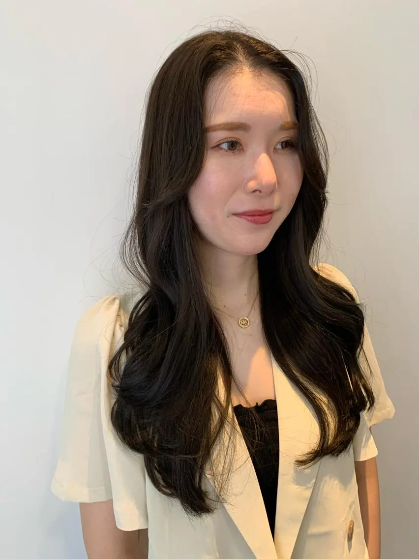 ロング カラー ヘアアレンジ ベージュカラー オリーブベージュ エギョモリ ヨシンモリ 韓国風ヘア 韓国×髪質改善特化 💍maki💍のヘアスタイル
