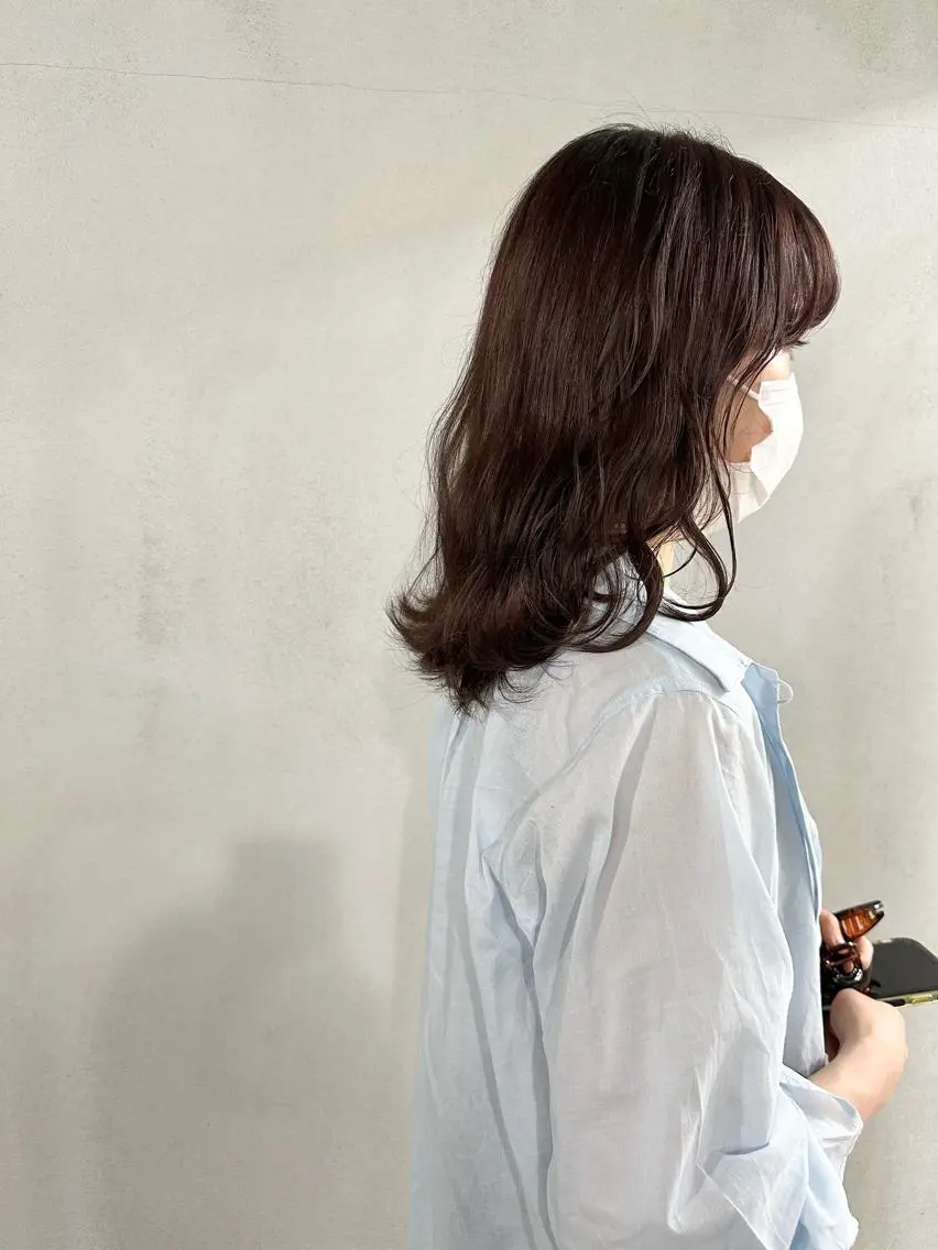 セミロング カラー パーマ ヘアアレンジ メンズ キッズ ネイル マツエク・マツパ アイブロウ ブラウンカラー パープルカラー パープルブラウン カラーマツエク ブラウン #tag 稗田綾加のヘアスタイル