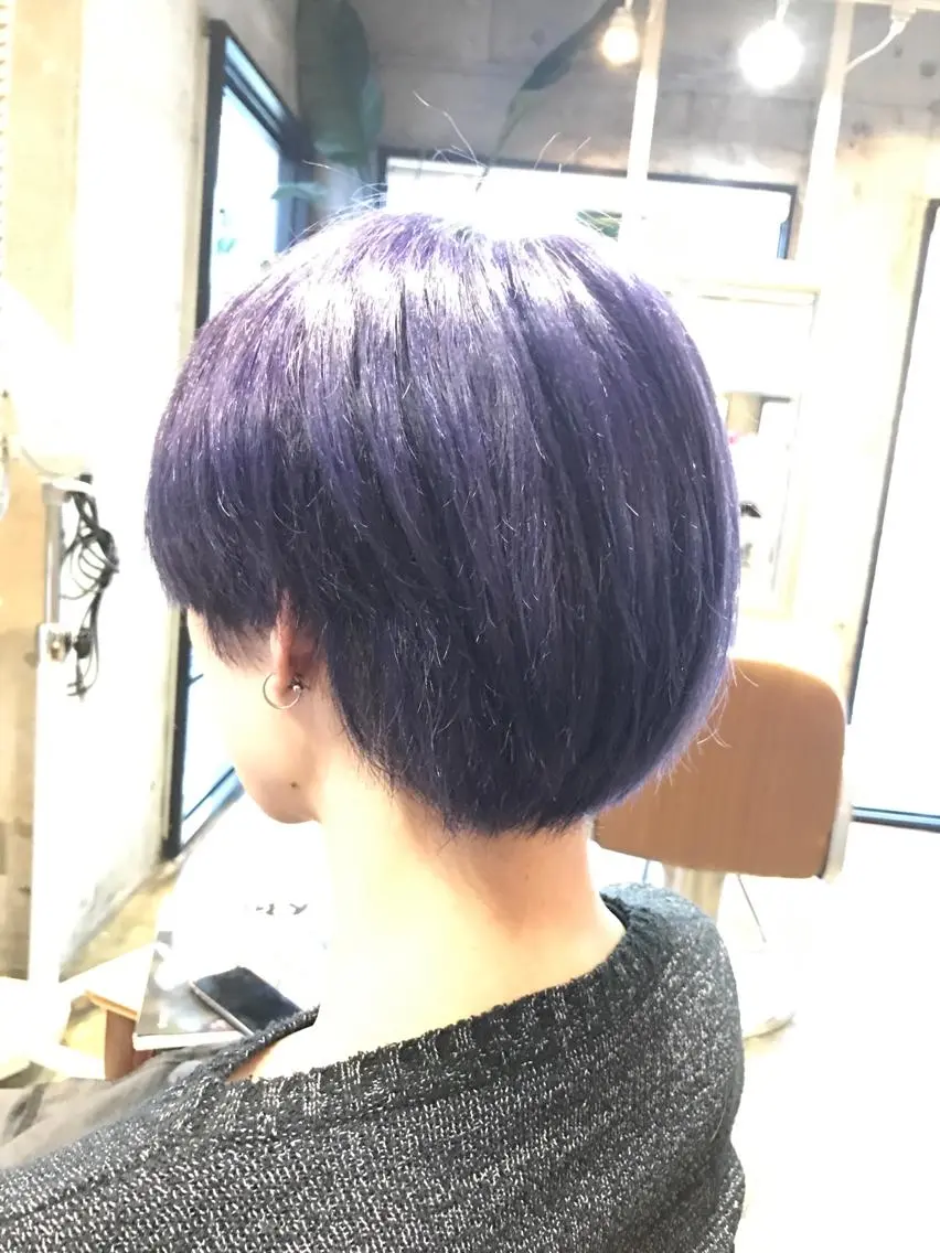 ショート カラー ブリーチ ダブルカラー パープルカラー サロンドミルク 原宿のヘアスタイル