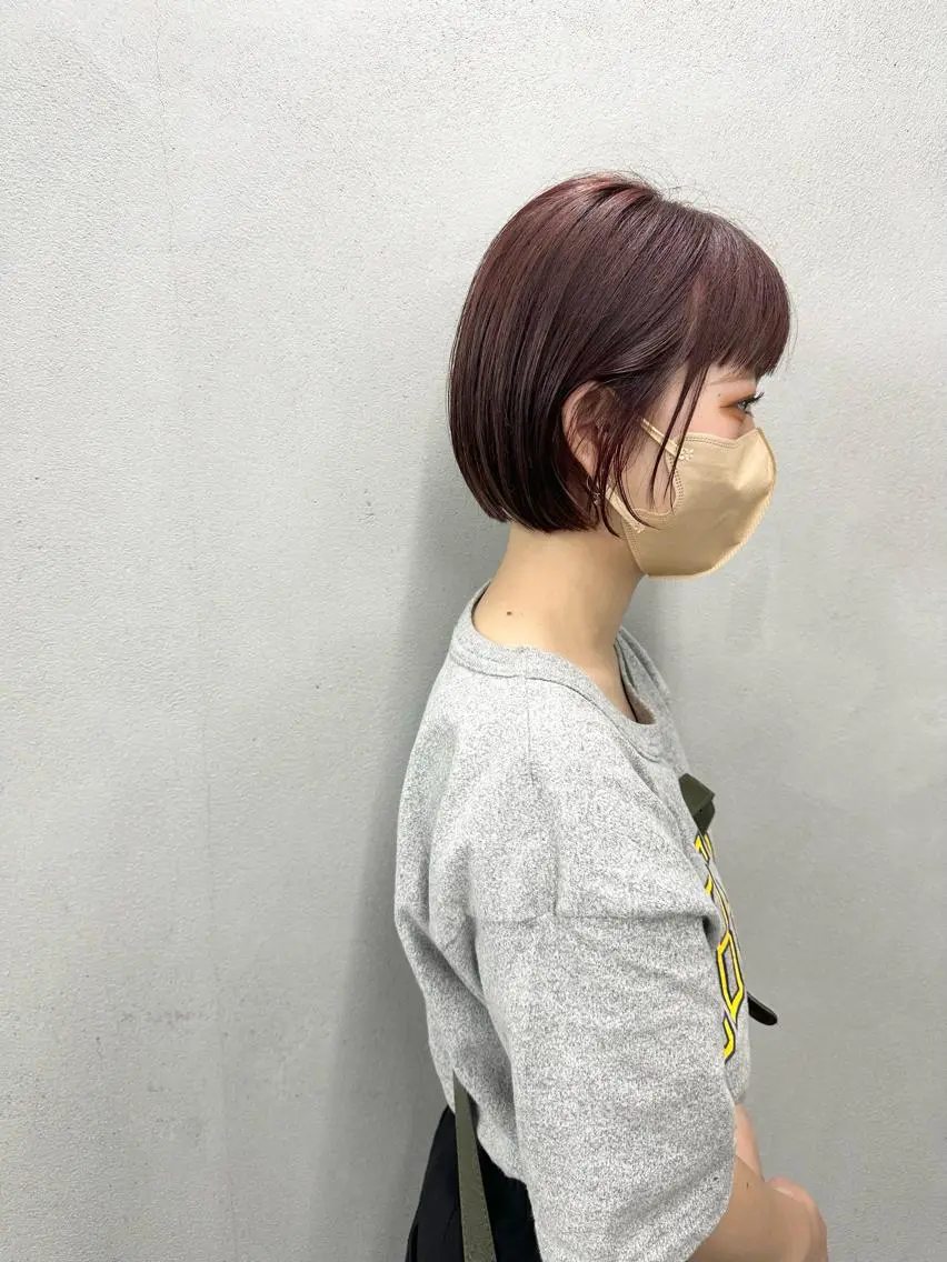 ショート カラー パーマ ヘアアレンジ メンズ キッズ ネイル マツエク・マツパ アイブロウ ピンクカラー カラーマツエク ボブ ピンク ヘアカラー #tag 稗田綾加のヘアスタイル