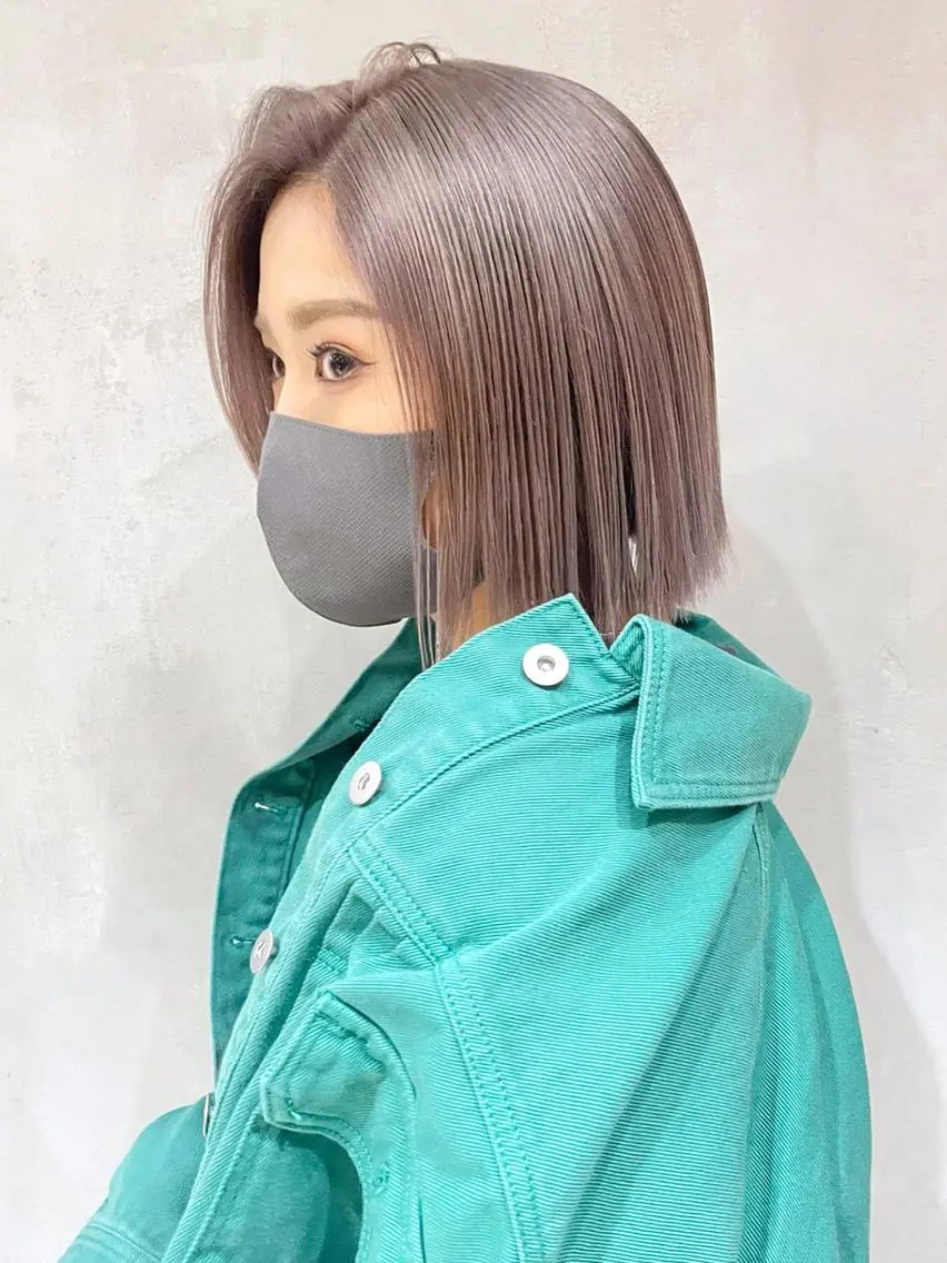 カラー ヘアアレンジ パーマ ベージュカラー ペールベージュ ボブ ITbyALBUM 八王子店のヘアスタイル