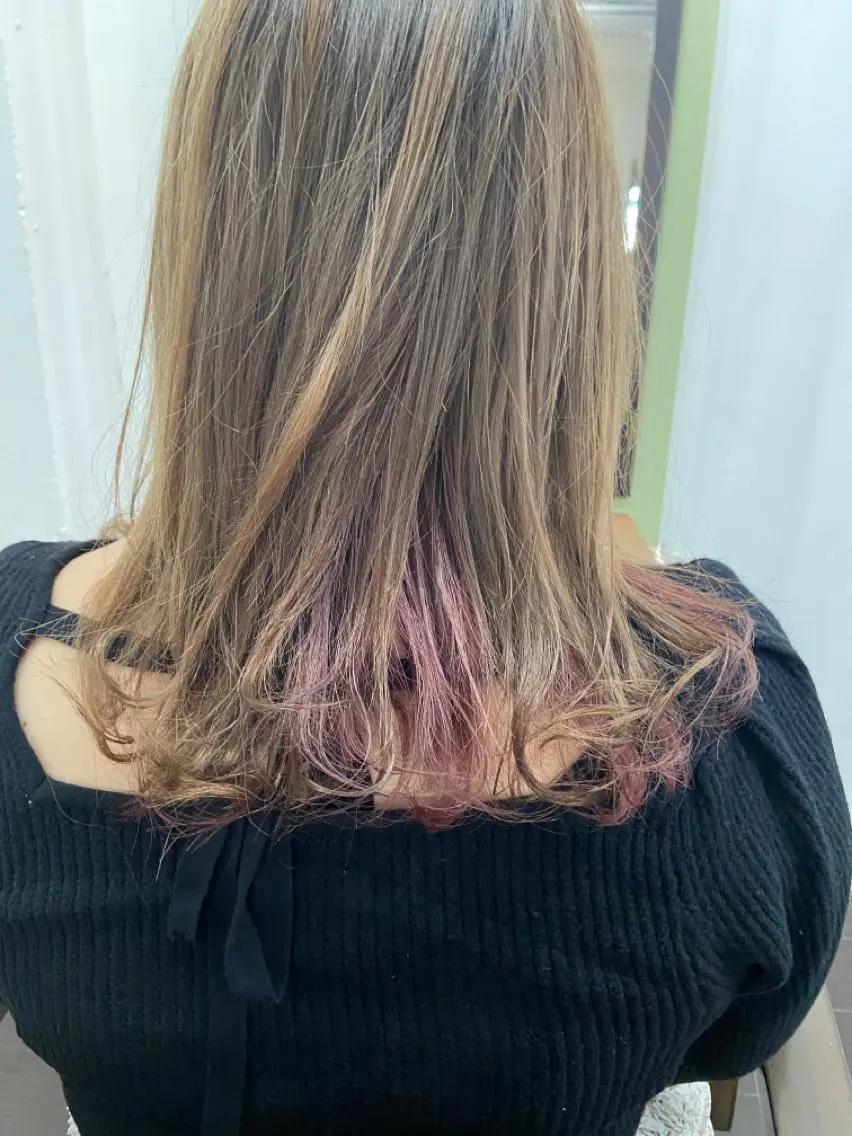 ミディアム カラー パーマ ヘアアレンジ メンズ キッズ ネイル マツエク・マツパ ピンクカラー カラーマツエク ピンク 久木原 ゆりのヘアスタイル