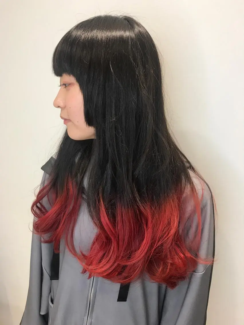 ロング カラー レッドカラー カット ヘアカラー トリートメント インナーエクステ渋谷 🦋KAJIのヘアスタイル