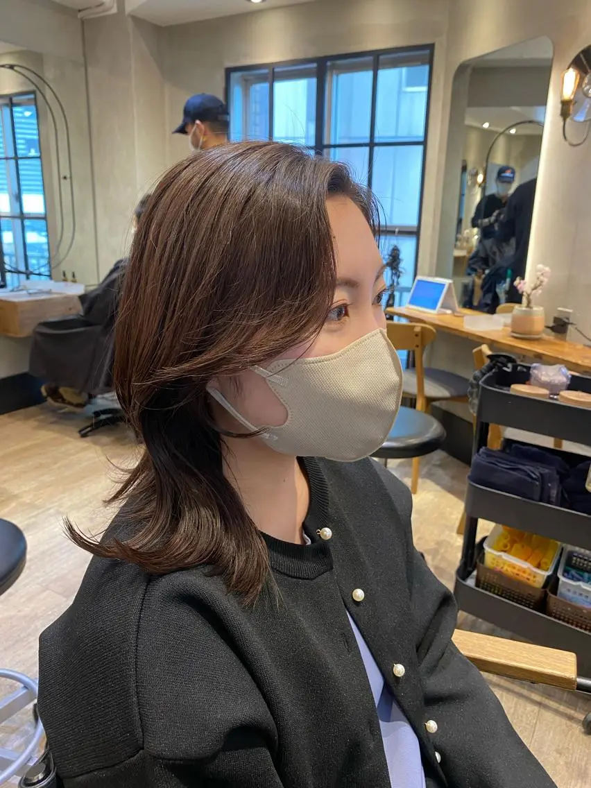 セミロング ヘアアレンジ カット ヘアカラー トリートメント 新宿/顔周りカット +レイヤー=しずく♩のヘアスタイル