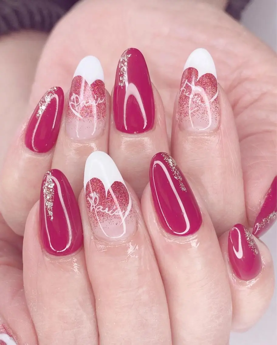 ネイル アートネイル フレンチネイル ハート キラキラネイル ラメ(グリッター) Nail Salon ertiのネイルデザイン