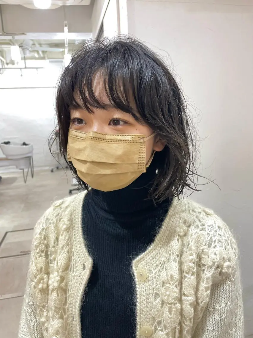 ミディアム パーマ 切りっぱなしボブ ミディアムパーマ ボブ ウルフカット 髪質改善 縮毛矯正/ レイヤー/銀座/本木のヘアスタイル