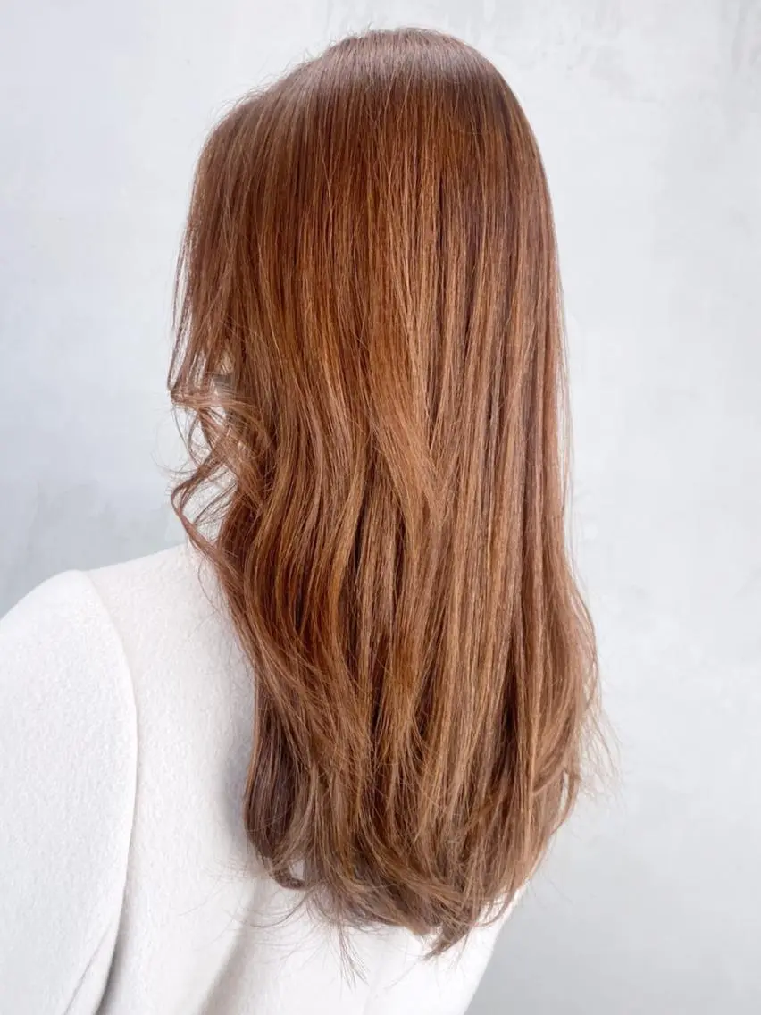 セミロング カラー パーマ ヘアアレンジ ベージュカラー オレンジ オレンジベージュ ITbyALBUM 浦和店のヘアスタイル