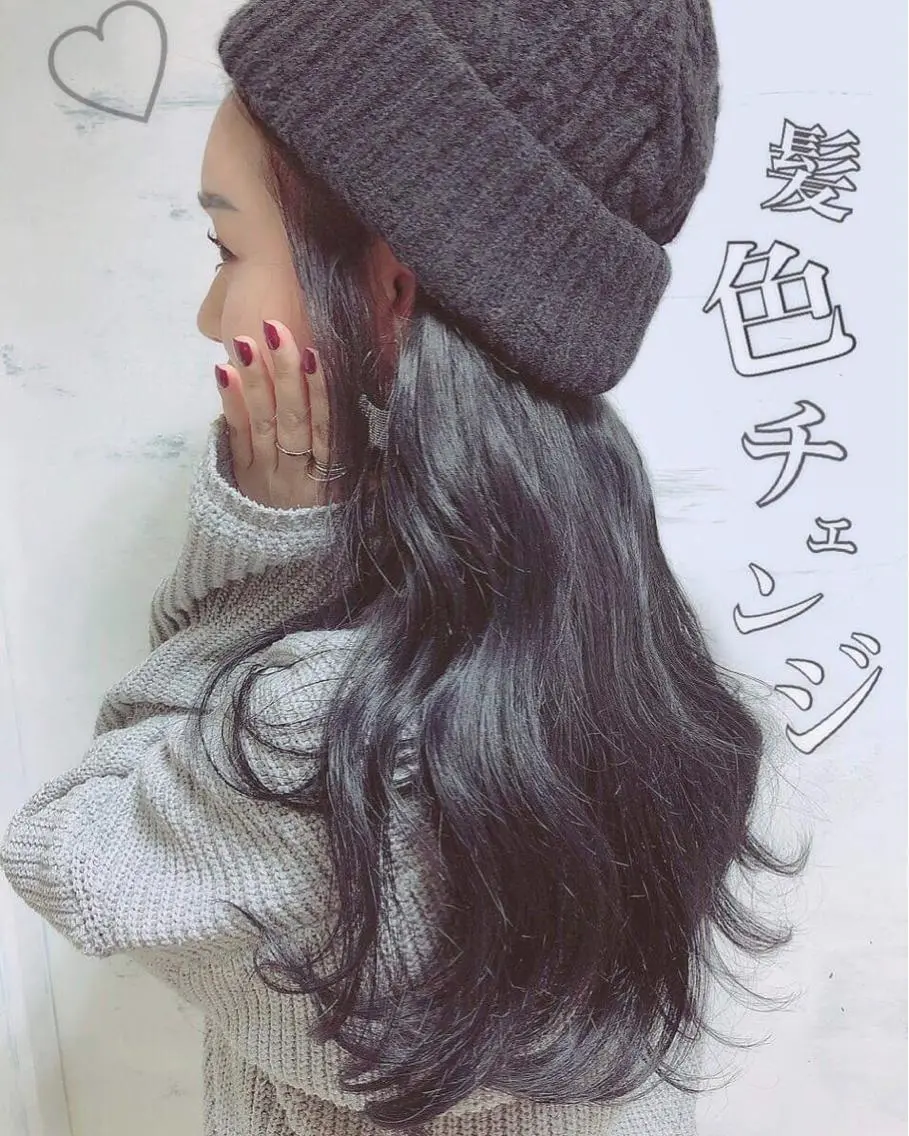 セミロング カラー 黒髪 ブルーカラー ブルーブラック 透明感カラー ヘアカラー トリートメント BOX mico.のヘアスタイル
