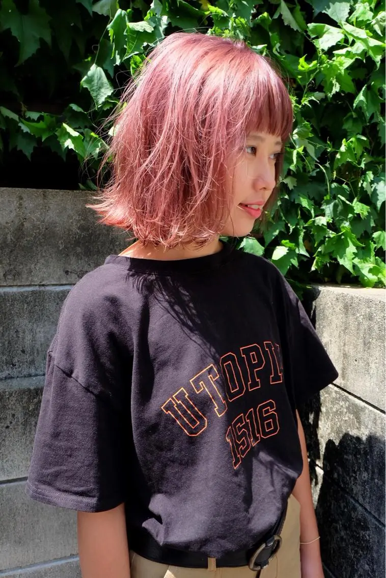ミディアム カラー ブリーチ ケアブリーチ ピンクカラー Pia ツボイ ケイタのヘアスタイル