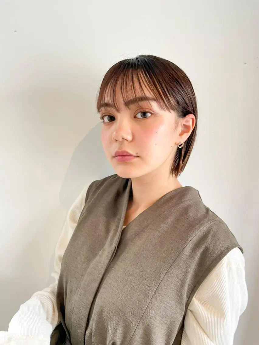 ショート ショートボブ ボブ エギョモリ 天使の羽バング・フェザーバング ハッシュカット カット ヘアカラー CEINE PATHのヘアスタイル