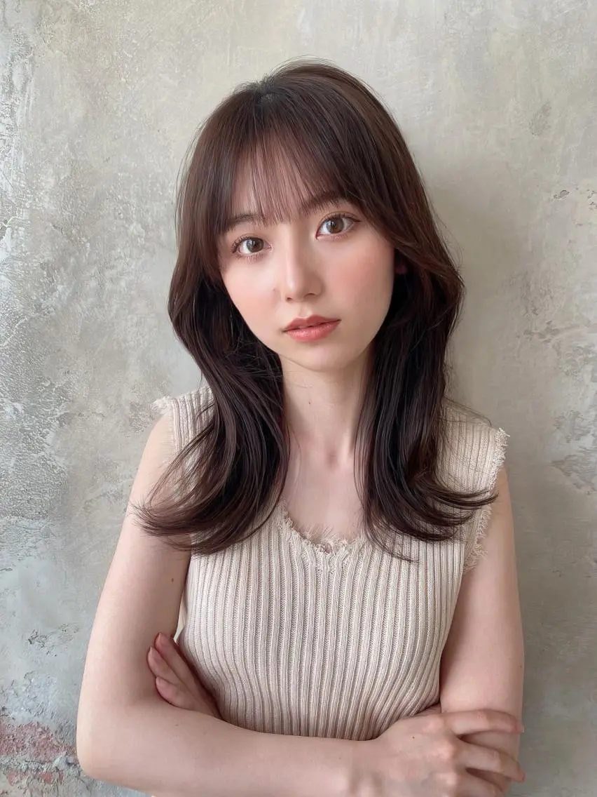 ミディアム カラー ベージュカラー ブラウンカラー ブラウンベージュ くびれヘア 顔周りカット 顔周り/くびれヘア 韓国ヘア💕風間るなのヘアスタイル