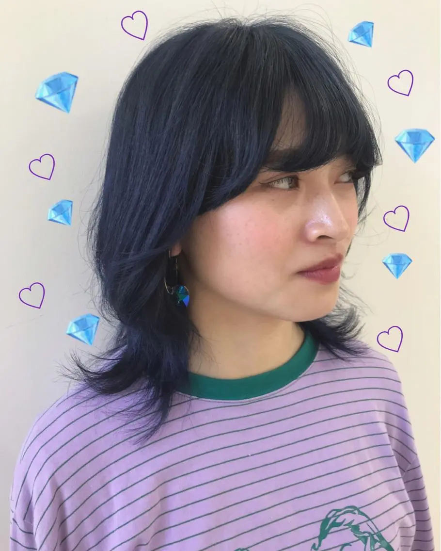 ミディアム カラー ネイビーカラー 新宿駅近♡個室 ♡関口三都季🌜のヘアスタイル