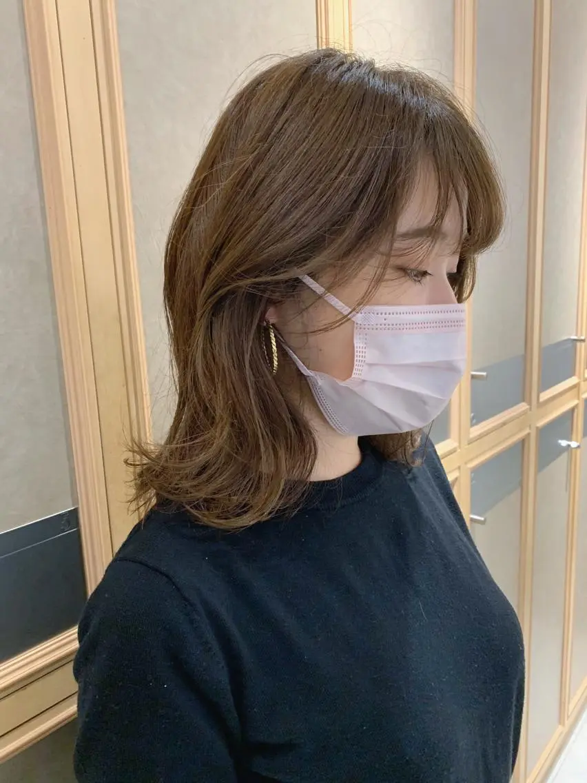 ミディアム カラー ベージュカラー 透明感カラー オリーブベージュ チバ タクミのヘアスタイル