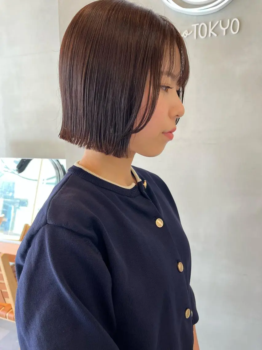 ミディアム 縮毛矯正ボブ&顔まわ レイヤー♡TOMOEのヘアスタイル