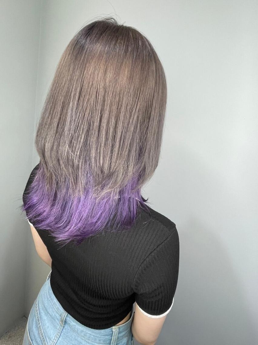 ミディアム カラー アディクシーカラー アッシュ ブルーカラー ダークアッシュ イヤリングカラー トップスタイリスト ✨KIRIKA中野✨のヘアスタイル