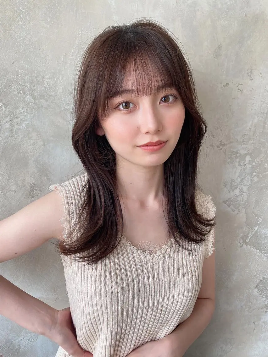 セミロング カラー ベージュカラー ブラウンカラー ブラウンベージュ くびれヘア 顔周りカット 顔周り/くびれヘア 韓国ヘア💕風間るなのヘアスタイル