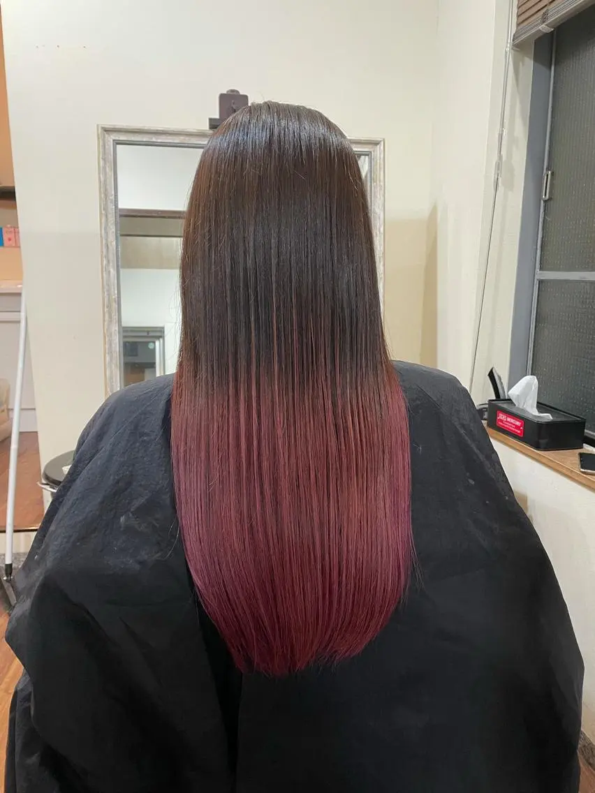 セミロング カラー グラデーションカラー ピンクカラー ヘアカラー トリートメント 縮毛矯正の達人 ☆　松本のヘアスタイル