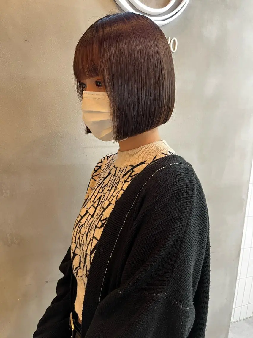 ミディアム 縮毛矯正ボブ&顔まわ レイヤー♡TOMOEのヘアスタイル