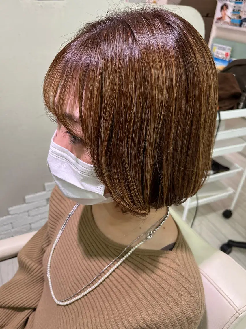 ミディアム カラー ハイライトカラー ハイライト 坂口 愛のヘアスタイル
