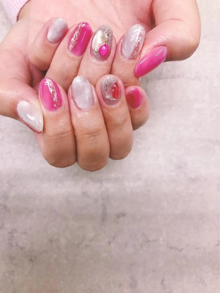 ネイル 大理石ネイル(マーブル) ニュアンスネイル ピンク ハンドネイル ハンドケア FASTNAIL PLUS 新宿店のネイルデザイン