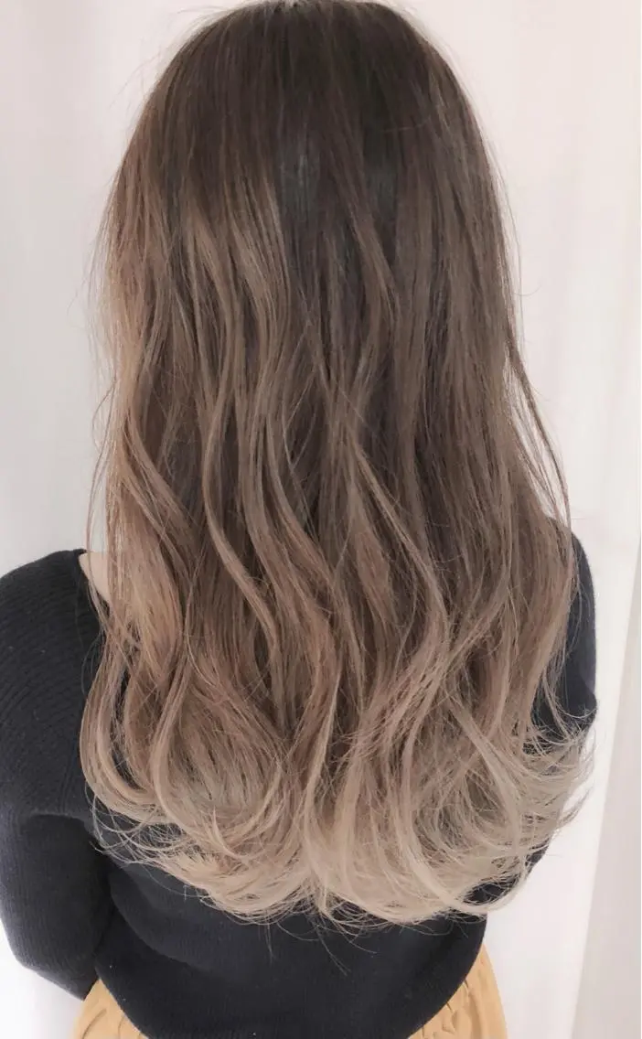 ロング カラー パーマ ヘアアレンジ アッシュ バレイヤージュ ブリーチ ケアブリーチ 透明感カラー バレイヤージュ 藤沢 髪質改善 竹内ケンゴのヘアスタイル