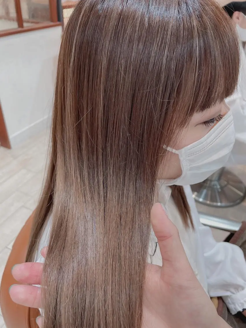 ロング カラー ブリーチ 髪質改善 カット 縮毛矯正 トリートメント 🦖鶴岡 香純🦖のヘアスタイル