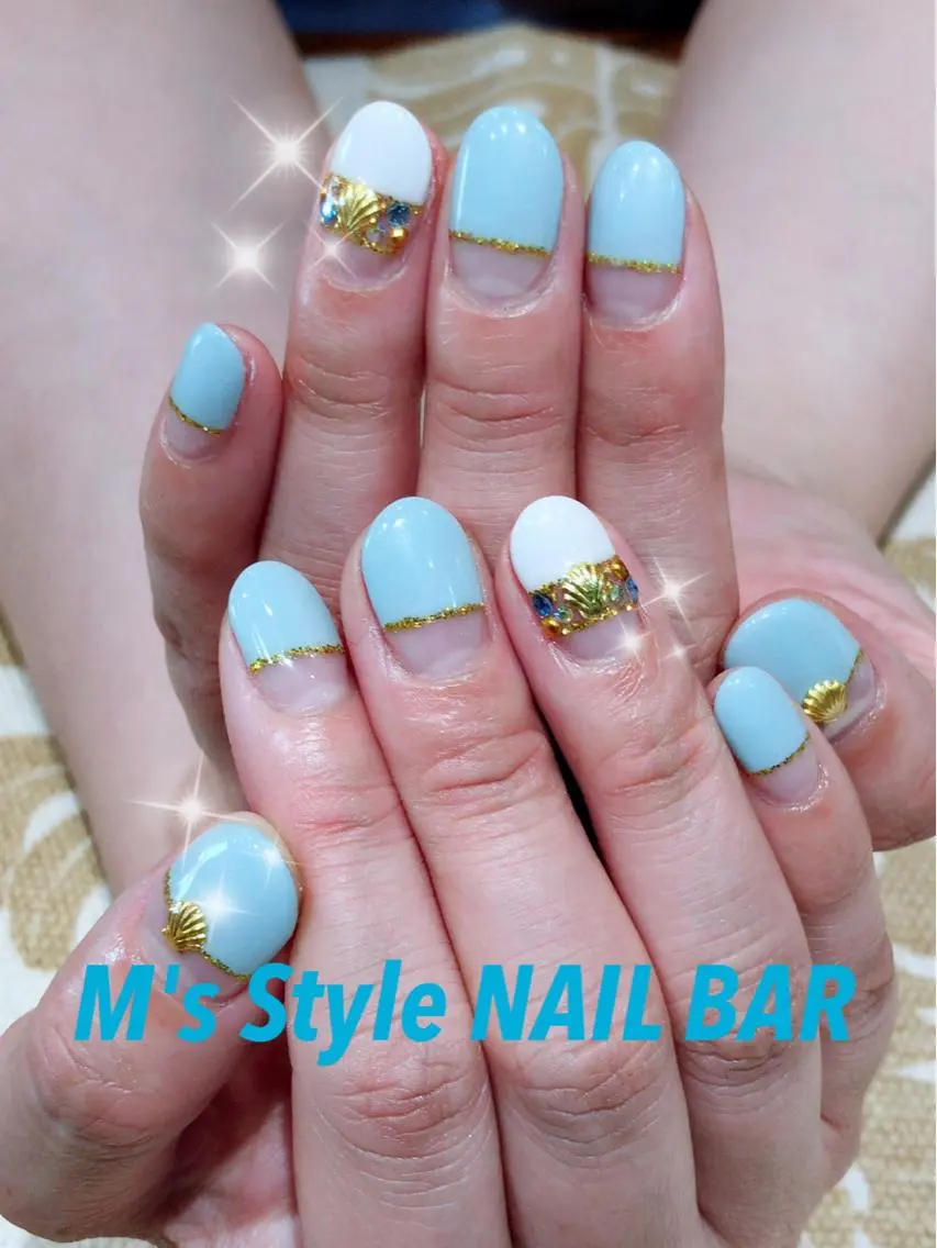 ネイル ブルー ハンドネイル M's Style NAIL BARのネイルデザイン