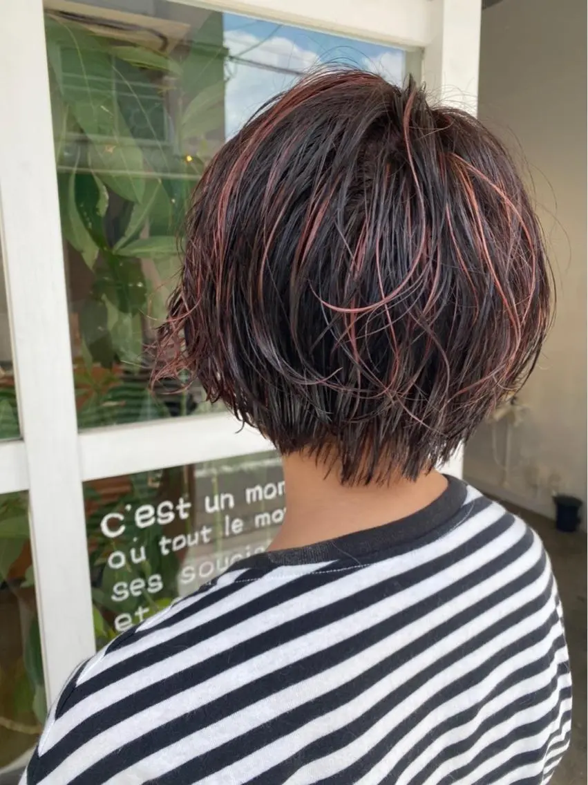 ショート カラー パーマ ハイライトカラー ハイライト わかばやし ゆうこのヘアスタイル